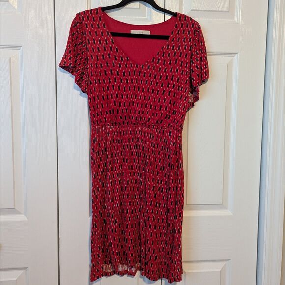 LOFT Red Flutter Sleeve Dress | Women’s Medium | V-Neck | Classic & Flowy - Picture 1 of 5